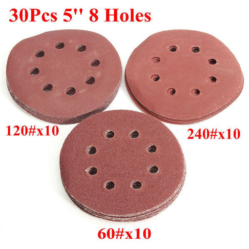 Immagine di 30pcs 5 Inch 8 Holes Abrasive Sanding Discs Sanding Paper 60/120/240 Grit Sand Paper