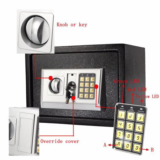 Immagine di 250350250mm Black Steel Digital Electronic Coded Lock Home Office Safe Box Override Key