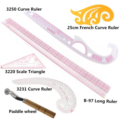 Immagine di Set 5 Style Tailor Clear Sewing Ruler Comma Line Grading French Curve Measure